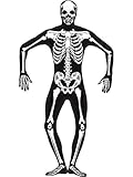 Smiffys Skeleton Second Skin Costume, Black with Concealed Fly & Under Chin Opening, GID, Halloween Adult Fancy Dress, Skeleton Dress Up Costumes