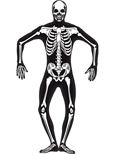Smiffys Skeleton Second Skin Costume Black with Concealed Fly & Under Chin Opening GID Halloween Adult Fancy Dress Skeleton Dress Up Costumes