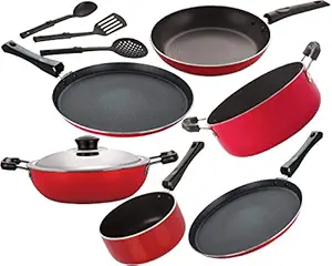 NIRLON Non Stick Coated Aluminium Cookware Utensil Combo Set Offer, 9 - Piece [FT13_FT11_DKD(B)_SP(M)_Cass20_TP24_3SPN]