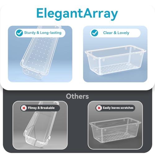 Image of ElegantArray 12 PCS Drawer Organizer Set, 4 Sizes Tool Storage Trays, Clear Plastic Makeup Vanity Organizer and Storage Bins for Makeup, Stationeries, Multiple Gadgets for Bathroom, Office, Bedroom