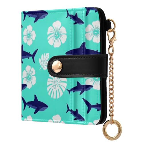 Organiseur de cartes femme JUNZAN mini porte-carte bleu hibiscus