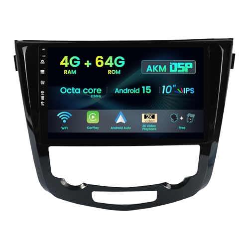 MISONDA 4GB+64GB Caméra+MIC Double DIN Autoradio Android 15 pour Nissan X-Trail/Qashqai/j11/J10/T31/T32 Rouge 2014-2018 avec Carplay Commande au Volant BT...