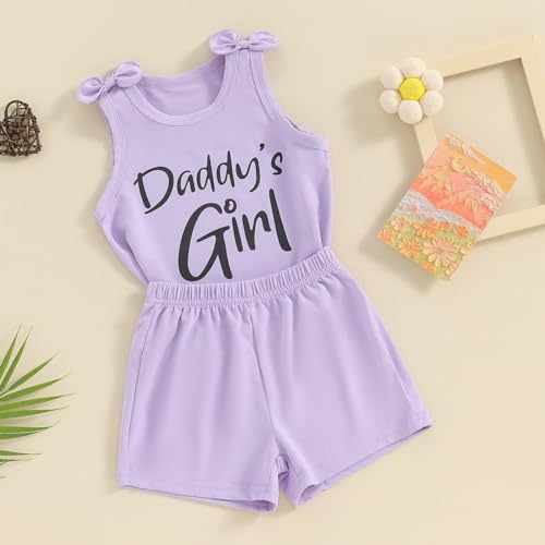 Image of Toddler Little Girl Clothes Summer Sleeveless Daddys Girl Letter Tank Tops Shorts Set 2Pcs Kids Casual Outfits