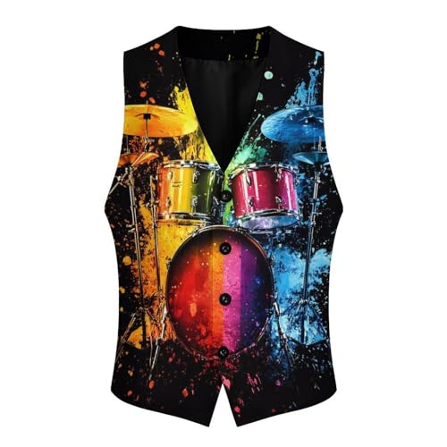Colorful Drum Mens Slim Fit Suit Vest Dress Waistcoat Casual Business Vest4