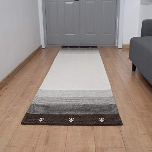 AMIDA 2.3'x9' Hallway Runner Non Slip Backing Machine Washable Brown and Beige Striped Gabbeh - Flat Weave - Non Shedding - Dog Friendly - Easy Care - Soft and Thin - 2.3'x8.9' Kitchen Runner Rug