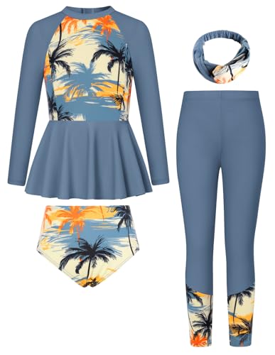 Image of GRACE KARIN Girls Long Sleeve Swimsuit Mermaid Bathing Suit Rash Guard Swimwear 4 Piece Size 5-12