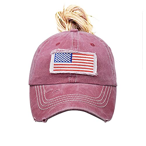 Ponytail Baseball Cap, Vintage Washed Distressed Baseball Cap,Adjustable