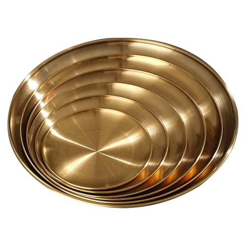 Stainless Steel Plate 6 Size Plates Polished Proof Round Dishes Set for Kichten Outdoor Camping Snack Steak Pizza and BBQ Set of 6 Hard Place Mats for Dining Table (E, F)