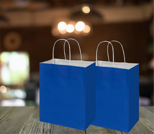 Image of Gift Paper Bag - 8x4x10 inch 25pcs Blue color- Small Party Favor Goodie Bag, Craft Paper Return Gift Bags I Disposable Recycled Eco friendly Paper Bags (BLUE -Pack of 25)