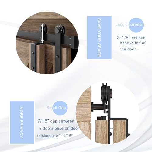 FREDBECK 5 FT Mini Cabinet Bypass Barn Door Hardware Kit Single Track 60inch Small Sliding Barn Doors Track Kit for Double Doors Storage Closet Window TV Stand Wardrobe (No Cabinet) - Image 5