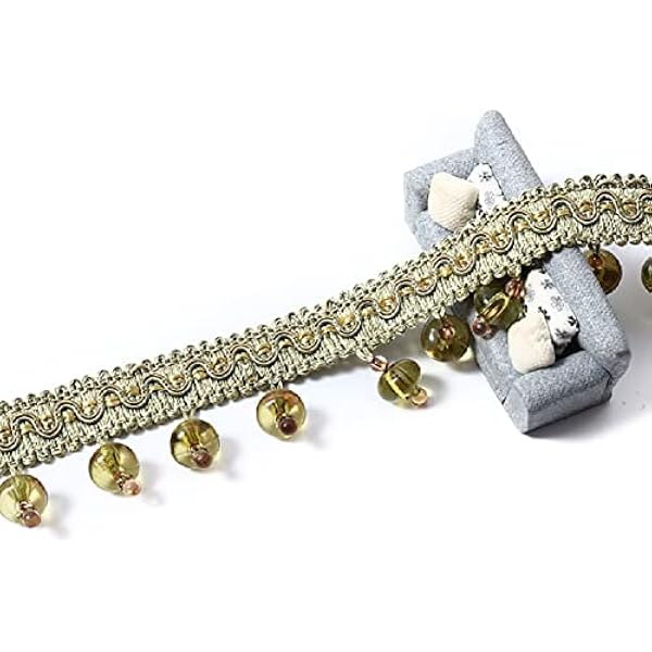 Lamówka z frędzlami i koralikami, 4 yards Multicolor Fringe Tassel Trim Crystal Beads For Curtains Table Sewing Fabric(Grün)