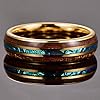 VAKKI Mens, Women 6mm Gold Tungsten Carbide Wedding Band Hawaiian Koa Wood and Created-Opal Inlay Anniversary Ring Size R 1/2 #3