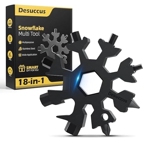Desuccus 18-in-1 Snowflake Multi Tool, Stainless Steel Snowflake Bottle Opener/Flat Phillips Screwdriver Kit/Wrench, Durable and Portable to Take, Great Christmas Gift(Standard, Black) Cover
