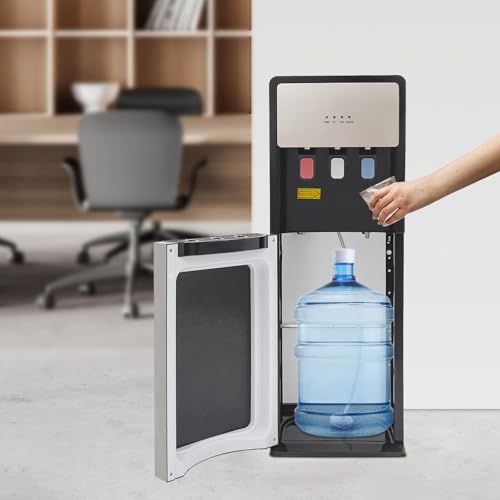 JAYGOVAN Bottom Loading Water Cooler Water Dispenser 3 Temperature Settings Hot, Cold & Room Water Innovative Slim & Sleek Design Hot and Cold Water Dispenser Holds 5 Gallon Bottles (Silver Grey)