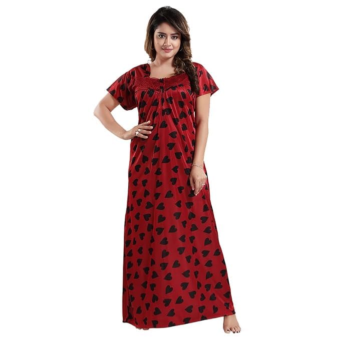 Women Satin All Over Printed Nighty Night Wear Maxi Gown | Latest Sleepwear for Ladies | Trendy Nightgown | Nightdress-picture-41