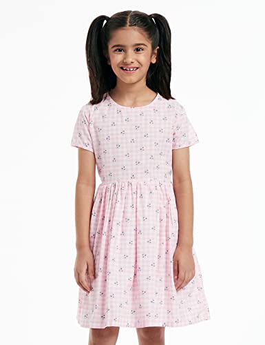Image of Amazon Brand - Jam & Honey Girl's 100% Soft & Pure Cotton Comfortable and Stylish Printed Woven Dress with Short Sleeves and Belt - Perfect for Every Occasion