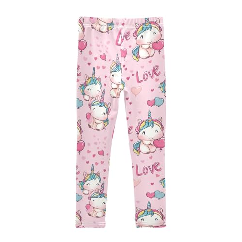 Cartoon Unicorns Girls' Leggings Toddler Doodles Hearts Kids Yoga Pants Dance Active Tights 4T2