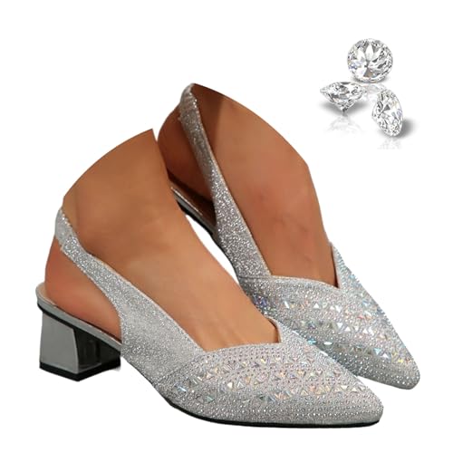 Imagen de Sandalias de tacón grueso con diamantes de imitación para mujer