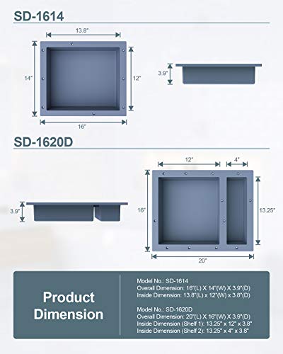 SL4U Shower Niche, Recessed Shower Shelf Insert Storage Shower Cube Ready for Tile (34