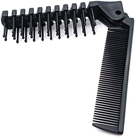 PUTYSUUN Folding Travel Comb Brush Combo, Small Portable Purse/Pocket Fine Tooth Comb and Wide Tooth Curling Brush for Men, Women and Kids, Beard and Mustache Comb, Antistatic Black