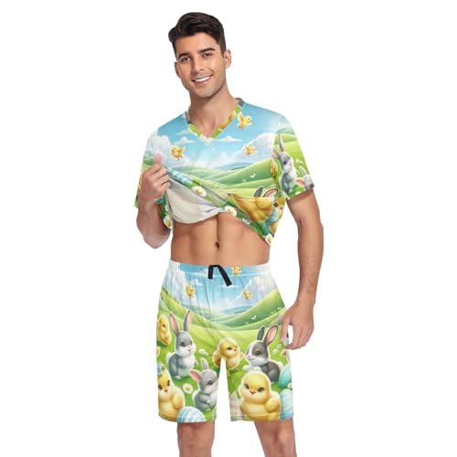 Pajamas Set for Men, Short Sleeve V Neck 2 Piece Nightwear with Pockets Summer, S-XXL3