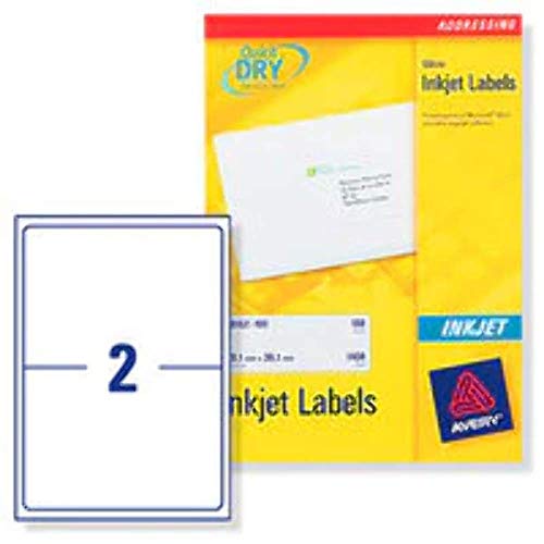 Avery Quickdry Addressing Labels Inkjet 2 Per Sheet 199.6X143.5Mm White Ref J8168-100 [200 Labels]