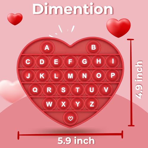 image for PETBSNVB Red Heart Shaped Pop Bubble Valentines Fidget Toy with Letter