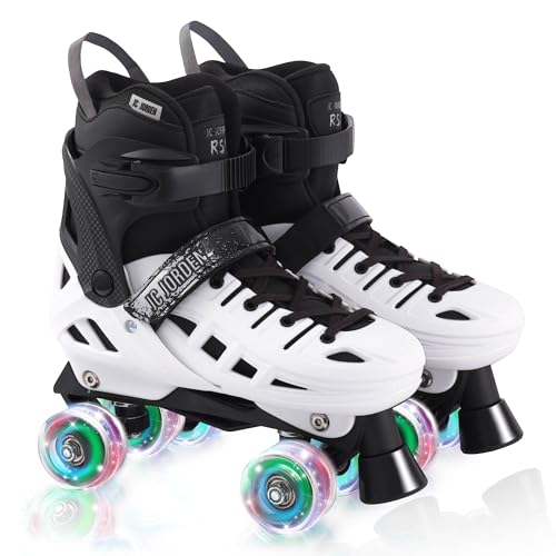 JC JORDEN Roller Skates for Kids Girls Boys, 4 Sizes Adjustable RollerSkates with Light Up Wheels for Children, Durable Outer Shell Roller Shoes, Beginners Outdoor Sports, Toddler Kids Ages 4-12
