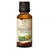 Aceite Esencial Limoncillo 30ml - Cymbopogon Flexuosus - India - 100% Natural & Puro Hierba de Limón para Aromaterapia - Salud - Relajación - Masaje - Difusor de Aroma - Lámpara de Aroma