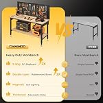 CAMMOO 60" Work Bench Adjustable Height with Storage Shelf, Max Load 2000 LBS Heavy Duty Rubberwood Tabletop with Pegboard, LED Light, Built-in Power Strip for Woodworking Shop, Garage, Home