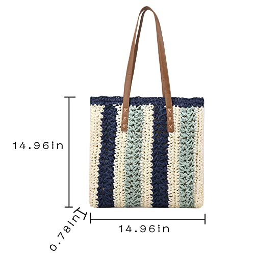 Bolso Tote grande de paja rayado para mujer miniatura 6