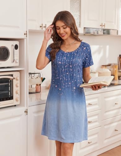 Image of Ekouaer Womens Nightgown Short Sleeve Night Dress Printed Sleepwear Soft Sleep Shirt S-3XL