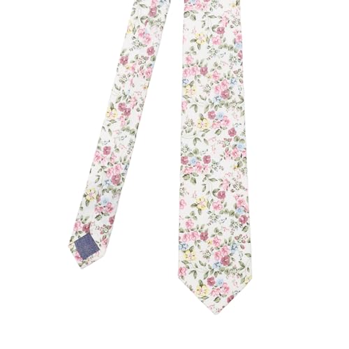 Image of Cotton Floral Ties for Men 2.76 inch Men's Skinny Tie Linen Flower Printed Neck Tie for Wedding Dating Party
