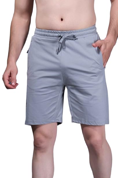 Image of Maxzone Men's Cotton Shorts | Elastic Drawstring Waist | Side Zip Pocket | Regular Fit | Casual Breathable Summer Shorts | Comfortable Lounge, Gym & Travel Shorts