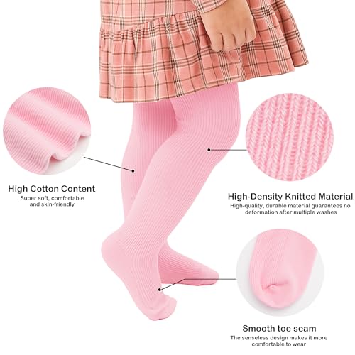 Image of Stelle Toddler Girls Tights Baby Cable Knit Stockings Thick Cotton Legging | Thick Cotton Legging, Winter Warm Pantyhose, Footed, Thermal, Ribbed, Sweater Panty Hose, Under Dress, 3 Pairs, 12-18 Months