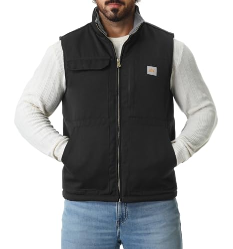 Men's Loose Fit Washed Duck Fleece-Lined Waterproof Workwear Mock-Neck Vest