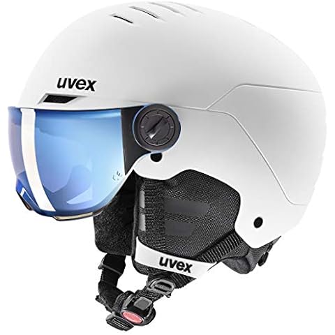 uvex rocket jr visor - Skihelm für Kinder - mit Visier - individuelle Größenanpassung - white - black matt - 54-58 cm Cover