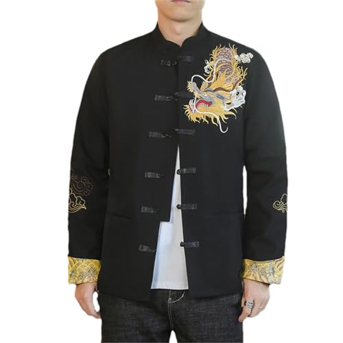 Chinese Dragon Shirt Embroidered Tang Suit Kung Fu Tai Chi Uniform Retro Men's Top Coat Jacket Cardigan