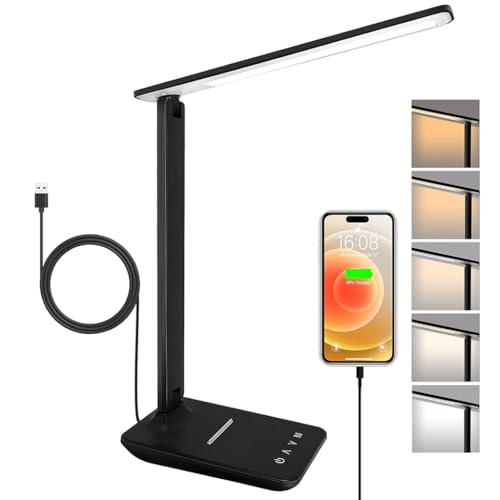 Image of ELEPHANTBOAT LED Desk Lamp Study Lamp 5-Color Dimmable LED Desk Lamp with Dual Power Output Ports, Folding Bar Light, Touch Button Control
