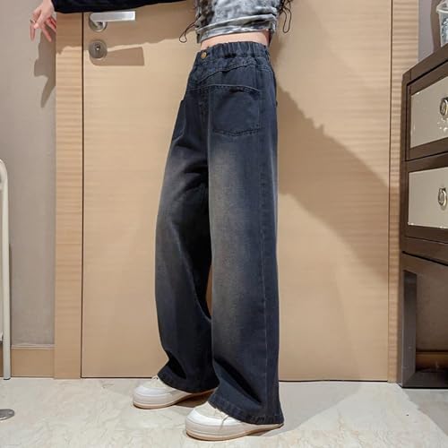Baggy Jeans for Tween Girls High Waisted Elastic Waist Denim Pants Distressed Straight Leg Jeans Vintage Denim Pants3