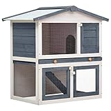 vidaXL Madera Jaula Conejera con 3 Puerta Casita Caseta de Animales Pequeños Mascotas Gallinero Protección Refugio Impermeable Gris