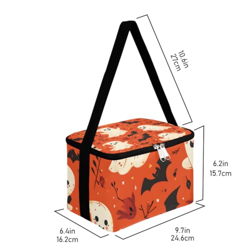 GzLeyigou Lunch Bags for Women Men 9 Cans,Halloween Ghost Bat Hot & Cold Food Delivery Bag Insulated Grocery Bag Insulated Lunch Box Cooler Bag for Office Work Picnic Beach