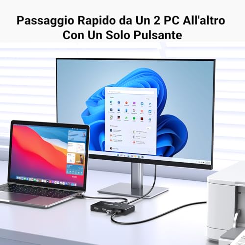 4 Porte USB 2.0 Switch per 2 PC, 2 in 4 Out Commutatore per Mouse, Tastiera, Scanner, Stampante, Chiavetta, Hard Drive Compatibile con Windows, Mac OS 8.6 e Superiori, 2 Cavi 2.0 - Hub USB - Immagine 3
