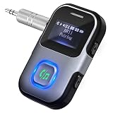 LENCENT Bluetooth 5.0 Receiver with LCD, AUX Bluetooth Adapter for Car with Noise Canceling Micropho