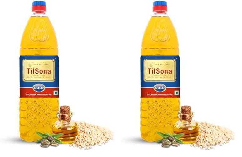 Image of Tilsona Gold Sesame Oil (Cooking Oil) | 1 Litre Pet Bottle | 100% Pure & Natural Til Oil | No Artifical Flavours & Preservatives | The World Health Organisation (Pack of 2)