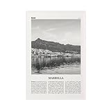 NEOHI Marbella - Lienzo decorativo para pared, diseño retro de mapa de ciudad, paisaje de viaje en blanco y negro, Andalucía, España, España, Europa, póster decorativo para el hogar, bar, restaurante