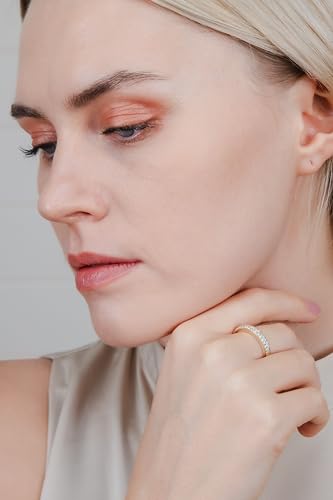 Hoops & Loops 925 Sterling Silver Cubic Zirconia 2-Row Round-Cut Eternity Band Ring for Women Teen Girls, Silver, Yellow & Rose Gold4