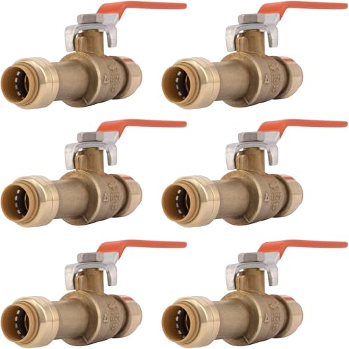 Image of SharkBite 1 /2 Inch Slip Ball Valve, Pack of 6, Push to Connect Brass Plumbing Fitting, PEX Pipe, Copper, CPVC, PE-RT, HDPE, 24735LFZ