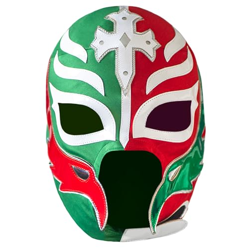 La Mejor Recopilación de Fabricación de máscaras los preferidos por los clientes. 44 Tres máscaras | Auténtica máscara mexicana Luchador (tamaño adulto Pro-Fit Pro)| Auténtica máscara de lucha última intervensión | Fabricado en México | Verde y rojo