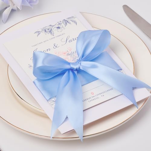 Image of Mauproy 1-1 /2 Inch Wide Sky Blue Satin Ribbon, 50 Yards Solid Polyester Fabric Ribbon for Roses Making, Gift Wrapping, Flower Bouquets, Wedding Decorations, Handmade Crafts